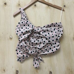 Maeve Tank Top Womens 8 Pink Polka Dot One Shoulder Bow Tie Front Camisole